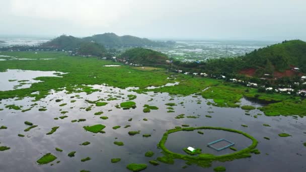 Aerial View Loktak Lake Largest Freshwater Lake Thanga Village India — Stock Video
