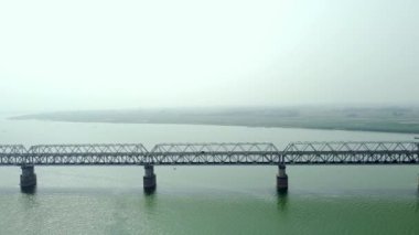  Aerial view of digha sonpur bridge or J. P. Setu isa rail-cum-road steel truss bridge across river ganga, connecting digha ghat in patna and pahleja ghat in sonpur at bihar India.