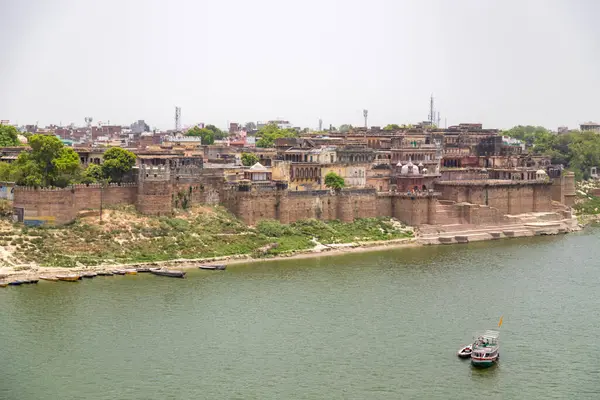 stock image View of the ancient ramnagar Fort from the river ganges. The ramnagar fort of varanasi was built in 1750 in typical mughal style of architecture.