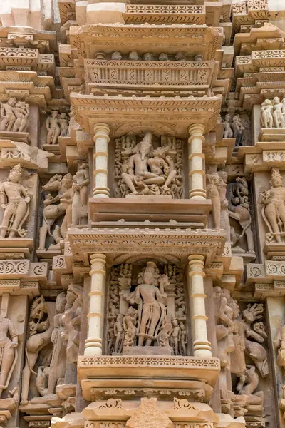 stock image sculptures on the wall of chitragupta temple  in khajuraho, madhya pradesh, India.Unesco world heritage site.