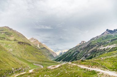 Beautiful himalayan mountain landscape in the evening at Jabber Point and chenab river in lahul, Gramphu-Batal-Kaza road Himachal Pradesh, India clipart