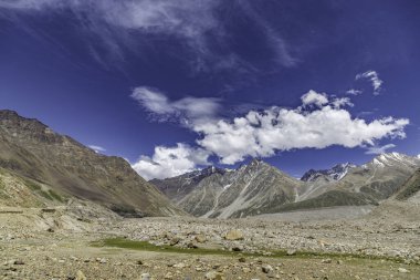 Beautiful view of himalayan mountain landscape at batal and chenab river in lahaul, gramphu-batal-kaza road himachal pradesh, India clipart