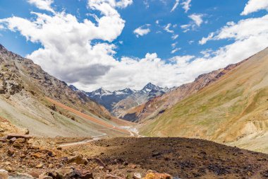 Beautiful himalayan mountain at zing zing bar road to ladakh with glacier on the top of the mountain in the evening at lahul, himachal pradesh, India clipart