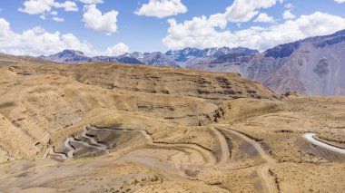 An aerial view of the beautiful himalayan mountain landscape at hikkim near hikkim village in the valley, himachal pradesh, India clipart