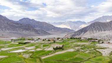 An aerial view of beautiful Himalayan mountains at Khardung village, passing through the Khardung La road in the Ladakh, India. clipart