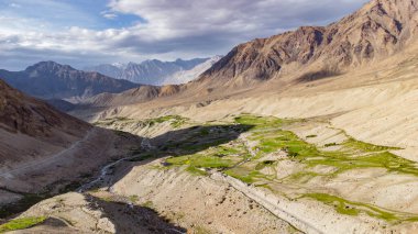 An aerial view of beautiful Himalayan mountains at North Pullu, passing through the Khardung La road in the Ladakh, India. clipart