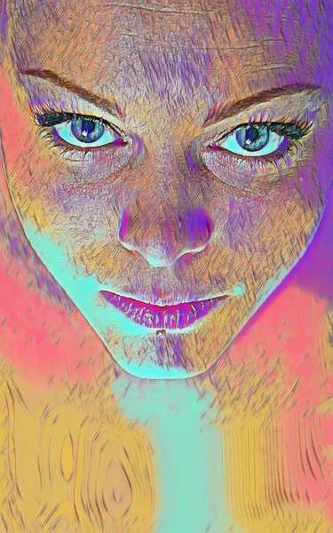 Творческий Портрет Женщины Рыжими Волосами Снятый Студии Фон Смешан Оригинальной Стоковое Изображение