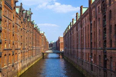 ünlü eski speicherstadt Hamburg'da, kırmızı tuğla ile inşa