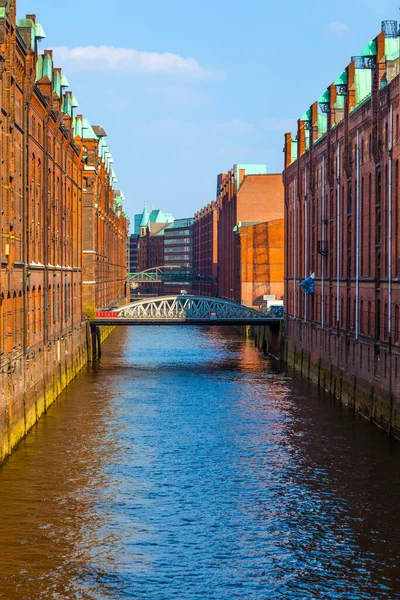 Beroemde Oude Speicherstadt Hamburg Bouwen Met Rode Bakstenen — Stockfoto
