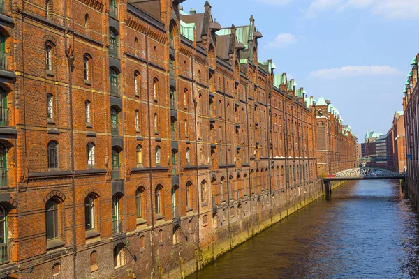 Berömda Gamla Speicherstadt Hamburg Bygga Med Rött Tegel — Stockfoto