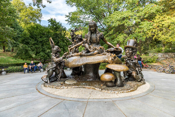 NEW YORK, USA - OCT 6, 2017: Central Park Alice in Wonderland Sculpture