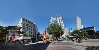 BOSTON, ABD - 29 SEP 2017: Boston 'daki Çin mahallesinde sokak yaşamı. Bu bölge Amerika 'daki en eski Çin şehirlerinden biridir..