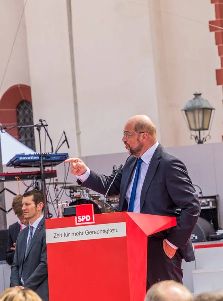 Frankfurt Niemcy Sierpnia 2017 Martin Schulz Wygłasza Przemówienie Publiczności Frankfurcie — Zdjęcie stockowe