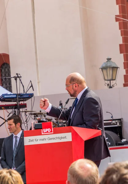 Frankfurt Niemcy Sierpnia 2017 Martin Schulz Wygłasza Przemówienie Publiczności Frankfurcie — Zdjęcie stockowe