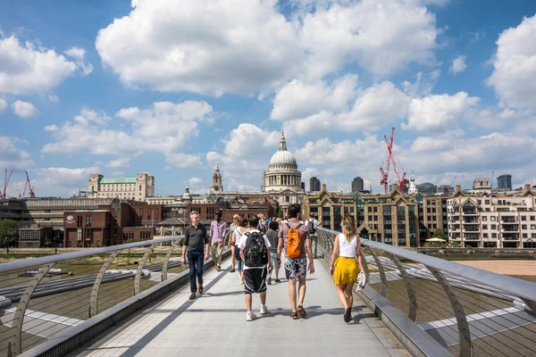 stock image LONDON UK - JUNE 17, 2017: people on the way direction St Paul's Cathedral. It is an Anglican cathedral, the seat of the Bishop of London and the mother church of the Diocese of London, England, United Kingdom.