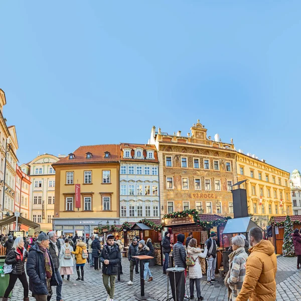 Prag Tschechien Januar 2020 Menschen Besuchen Den Weihnachtsmarkt Der Prager — Stockfoto