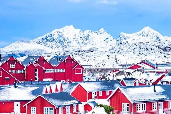 Fotografía Paisaje Nublado Invierno Vista Ciudad Nusfjord Noruega Europa Brillante —  Fotos de Stock