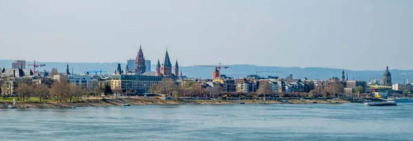 Panoramiczny Widok Moguncję Katedrą Renem Niemcy — Zdjęcie stockowe