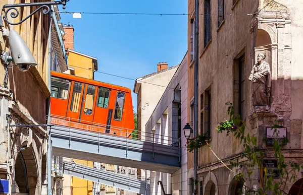 Cable Car Connects Old Town Hill Fourviere Its Basilica — Stock Photo, Image