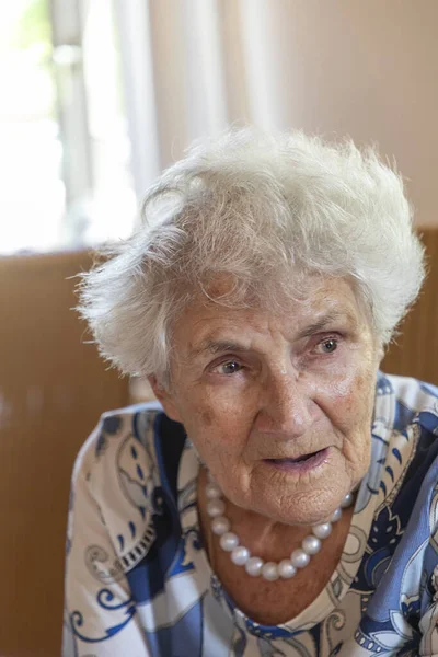 Portrait Very Old Woman Looking Happy Positive — Stock Photo, Image