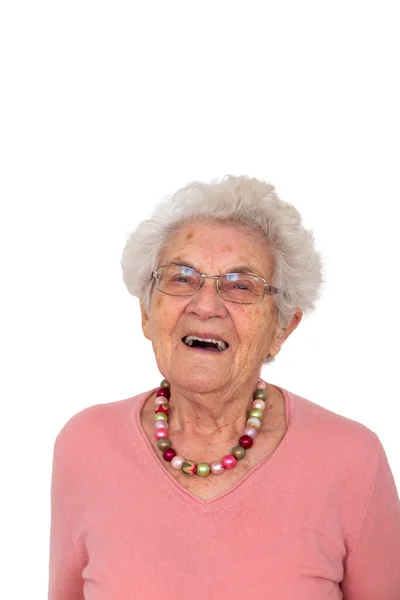 Portrait Very Old Woman Looking Happy Positive — Stock Photo, Image
