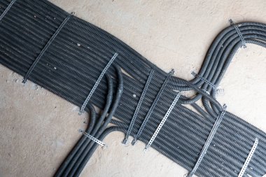 cable canal for eletric installation at the construction site with red hollow stones in Germany