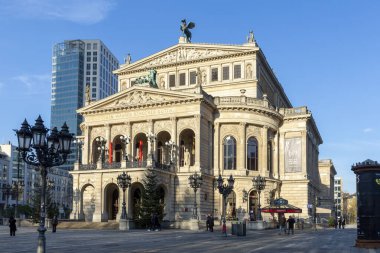 Frankfurt, Germany - December 13, 2022: The Alte Oper on Opernplatz in Frankfurt am Main is a concert and event house. It was built from 1873 to 1880 as the opera house of the municipal theaters.