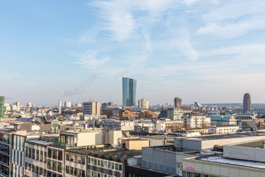 Frankfurt, Germany - December 13, 2022: scenic view to the city of Frankfurt with its skyscraper. Frankfurt is the financial center in Germany.