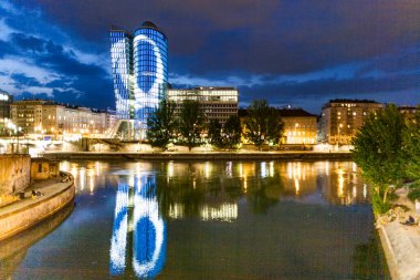 Vienna, Austria - April 22, 2009:  facade of uniqa tower in Vienna, Austria. The building received the European Union GreenBuilding label. It is the first building in Austria to bear the label.