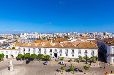 Faro, Portugal - October 3, 2020: Seminario de Sao Jose de Faro building with lagoons in the background, Portugal