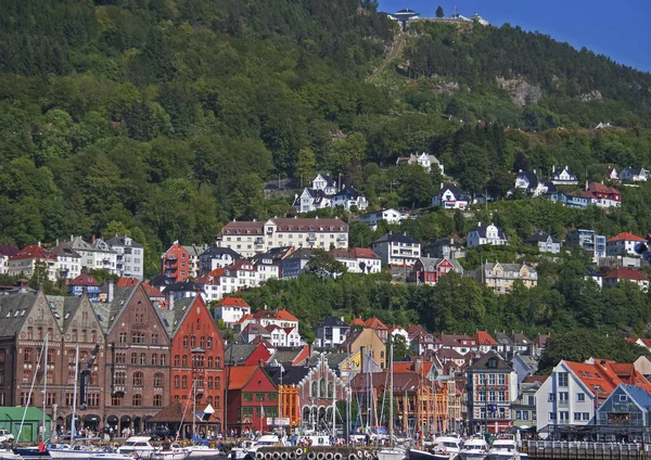 Bergen Norway July 2009 Famous Bryggen Street Harbor Wooden Colored — Fotografia de Stock