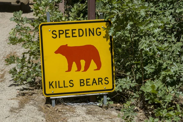 Danger Sign Speeding Kills Bears Yosemite National Park — Stock Photo, Image