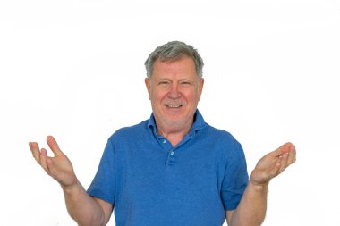 portrait of handsome mature man in blue shirt
