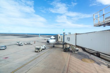 Puerto del Rosario, Spain - January 30, 2023: Fuerteventura Airport, also known as El Matorral Airport, is an airport serving the Spanish island of Fuerteventura with a number of more than 3 million passengers per year.