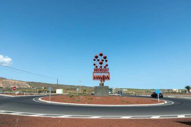 Arrieta, Lanzarote - February 3, 2023: A moving sculpture on a roundabout in Arrieta on Lanzarote by the famous artist Cesar Manrique.v