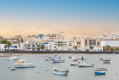 Arrecife, Spain - January 30, 2023: charco de San Gines in Lanzarote is a fishermens harbor designed by Cesar Manrique.