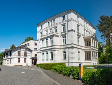 Wiesbaden, Germany - May 31, 2021: headquarter of the Hessischer Staetetag - engl: hessian City organisation - in an old historic villa in Wiesbaden.