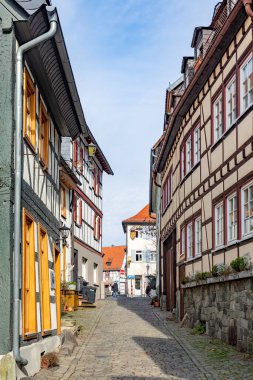 facade of medieval houses in the town of Kronberg, Germany