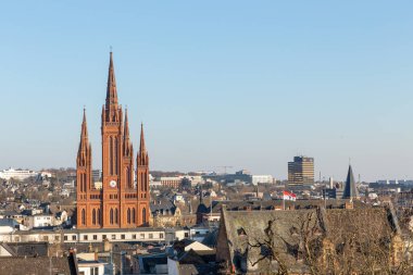 aerial of downtown Wiesbaden with view to the Marktkirche - engl: Market church, Hesse, Germany