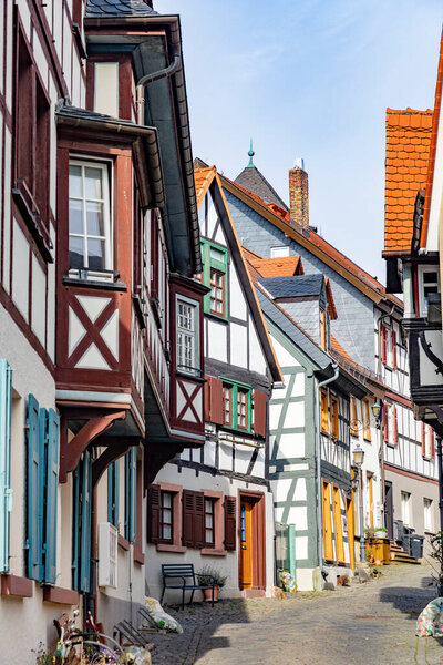 Facade of medieval houses in the town of Kronberg, Germany