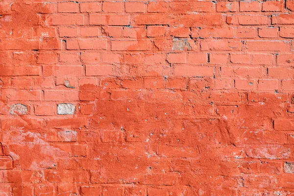 Vzor Staré Cihlové Stěny Malované Červenou Barvou — Stock fotografie