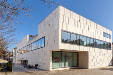 Wiesbaden, Germany - March 2, 2023: facade of modern building of the Hesse Parliament - hessischer Landtag - in Wiesbaden.
