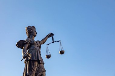 Frankfurt, Germany - February 28, 2023: Statue of Lady Justice (Justitia) in Frankfurt, Germany