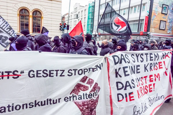 Wiesbaden Germania Marzo 2023 Persone Manifestano Cambiamento Del Versammlungsgesetz Eng — Foto Stock