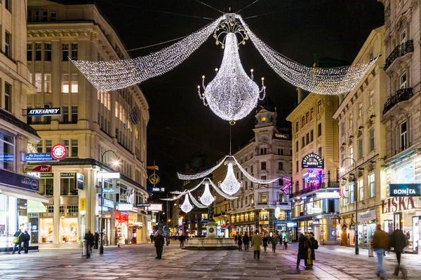 Βιέννη Αυστρία Δεκεμβρίου 2009 Βιέννη Διάσημη Οδός Graben Νύχτα Αντανάκλαση — Φωτογραφία Αρχείου