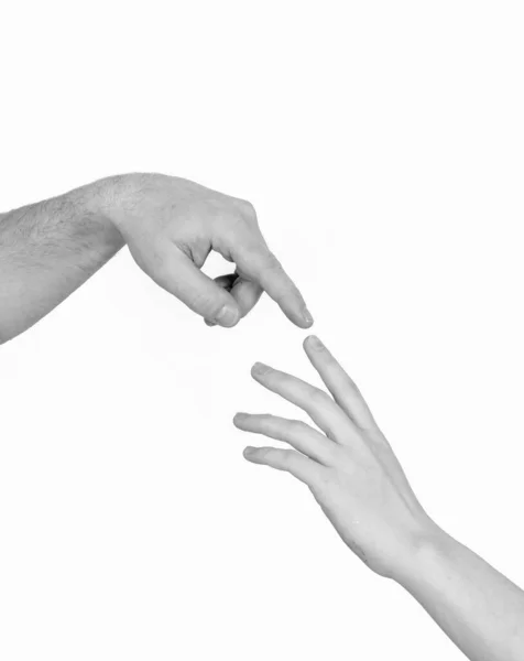 Mãos Masculinas Femininas Tocando Uma Outra Pelo Dedo Indicador — Fotografia de Stock