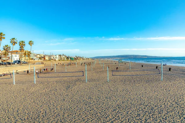 Volejbalové Hřiště Manhattan Beach Los Angeles Náladě Západu Slunce Usa — Stock fotografie
