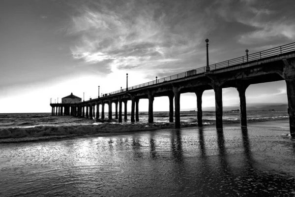 Schilderachtige Pier Manhattan Beach Buurt Van Los Angeles Zonsondergang Stemming — Stockfoto
