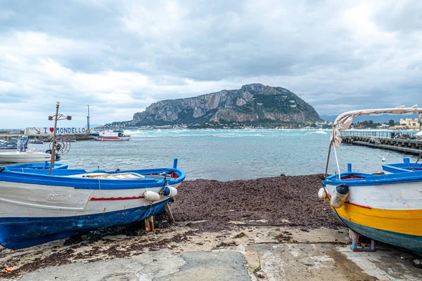 Fishermens Boats Harbor Palermo Sicily Italy — 图库照片