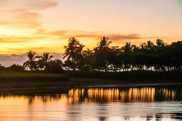 Faro Puntarenas Kosta Rika Palmiye Ağaçlarıyla Romantik Günbatımı — Stok fotoğraf